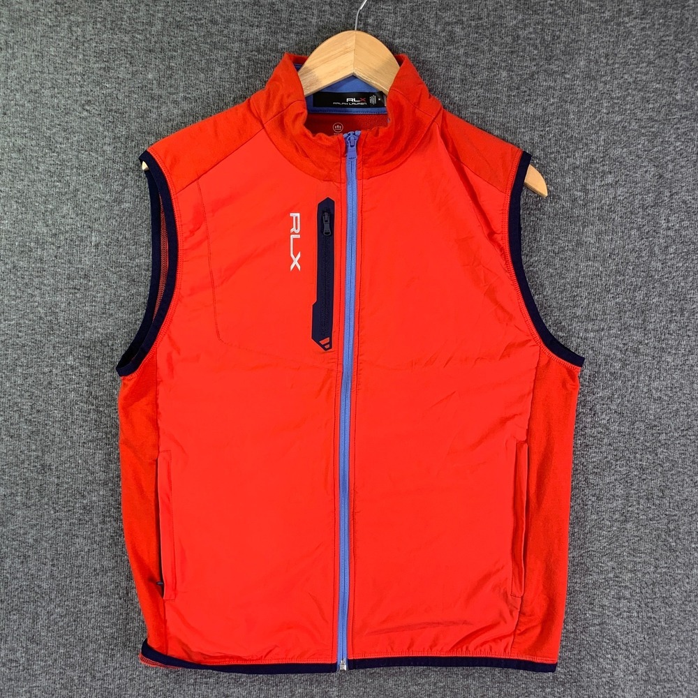 RLX Ralph Lauren Vest Men Medium Performance French Terry Golf Orange